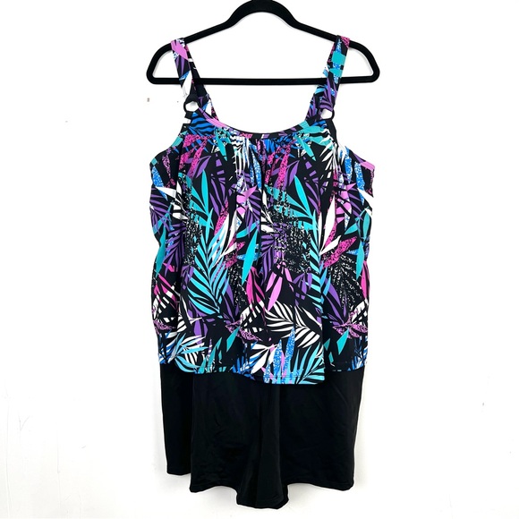 Swim365 by Swimsuits For All Romper Palm Tank Overlay Shorts One-Piece 20 2X - Picture 2 of 4